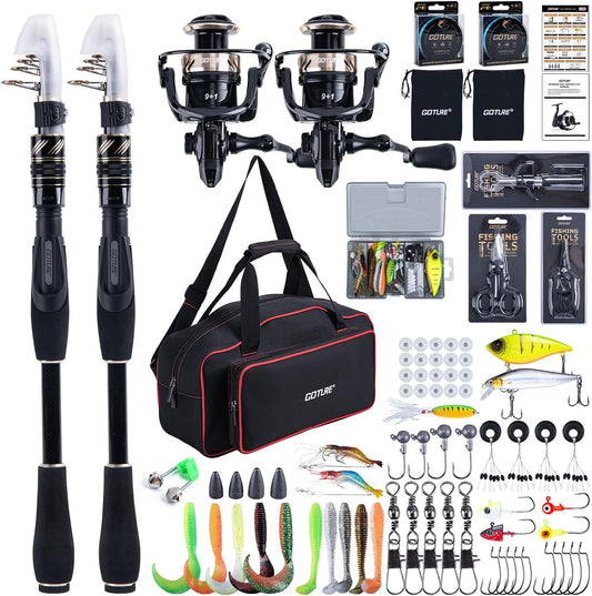 Goture Fishing Rod and Reel Combo - Carbon Fiber Telescopic Fishing Pole - Spinning Reel 9+1 Shielded Bearings Stainless Steel BB - A