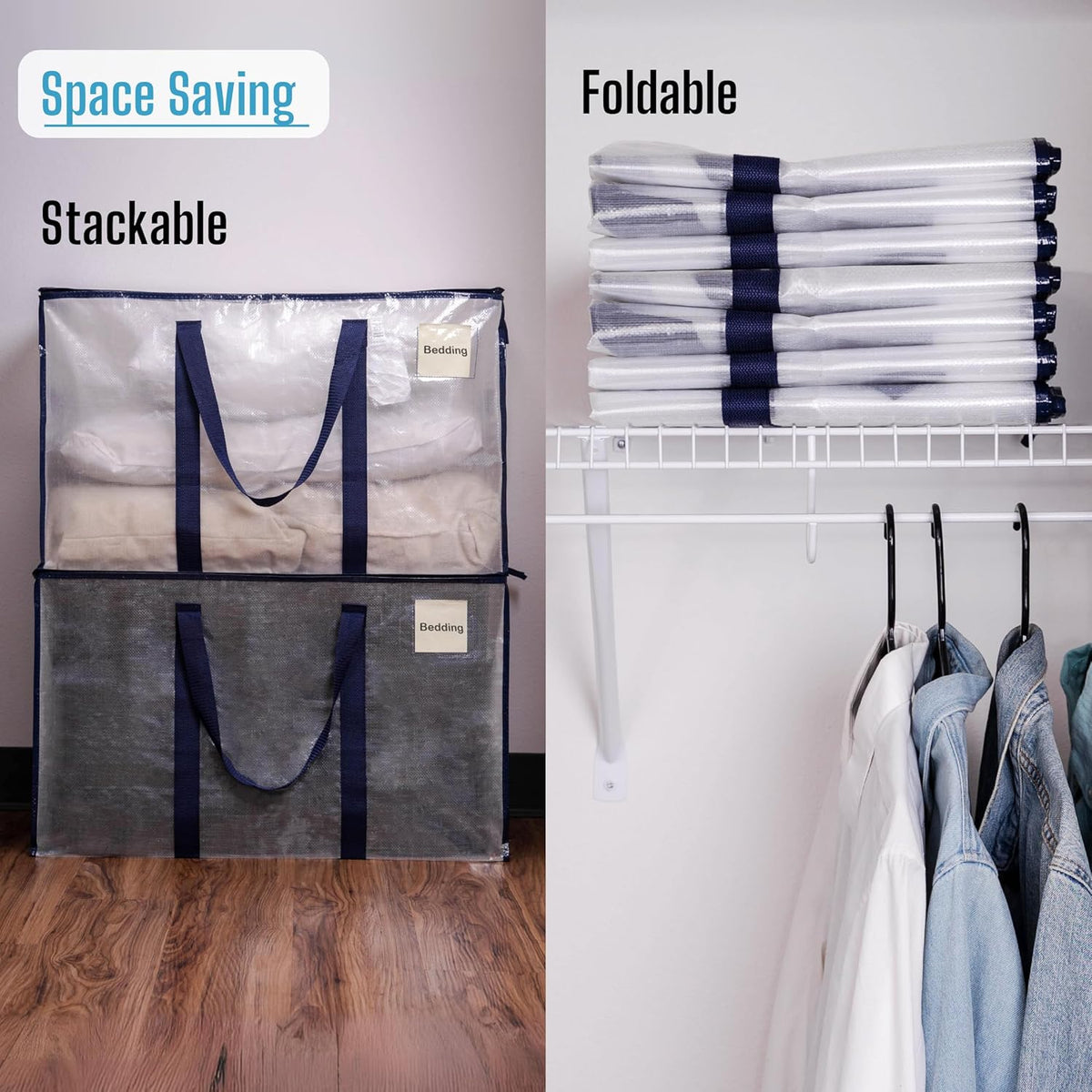 VENO 2 Pack Moving Bags, Heavy Duty, Moving Boxes Alternative, Packing Storage Supplies for Dorm Room Essentials with Zipper for Clothes, Extra Large Totes for Packaging (Clear, 2 Pack)