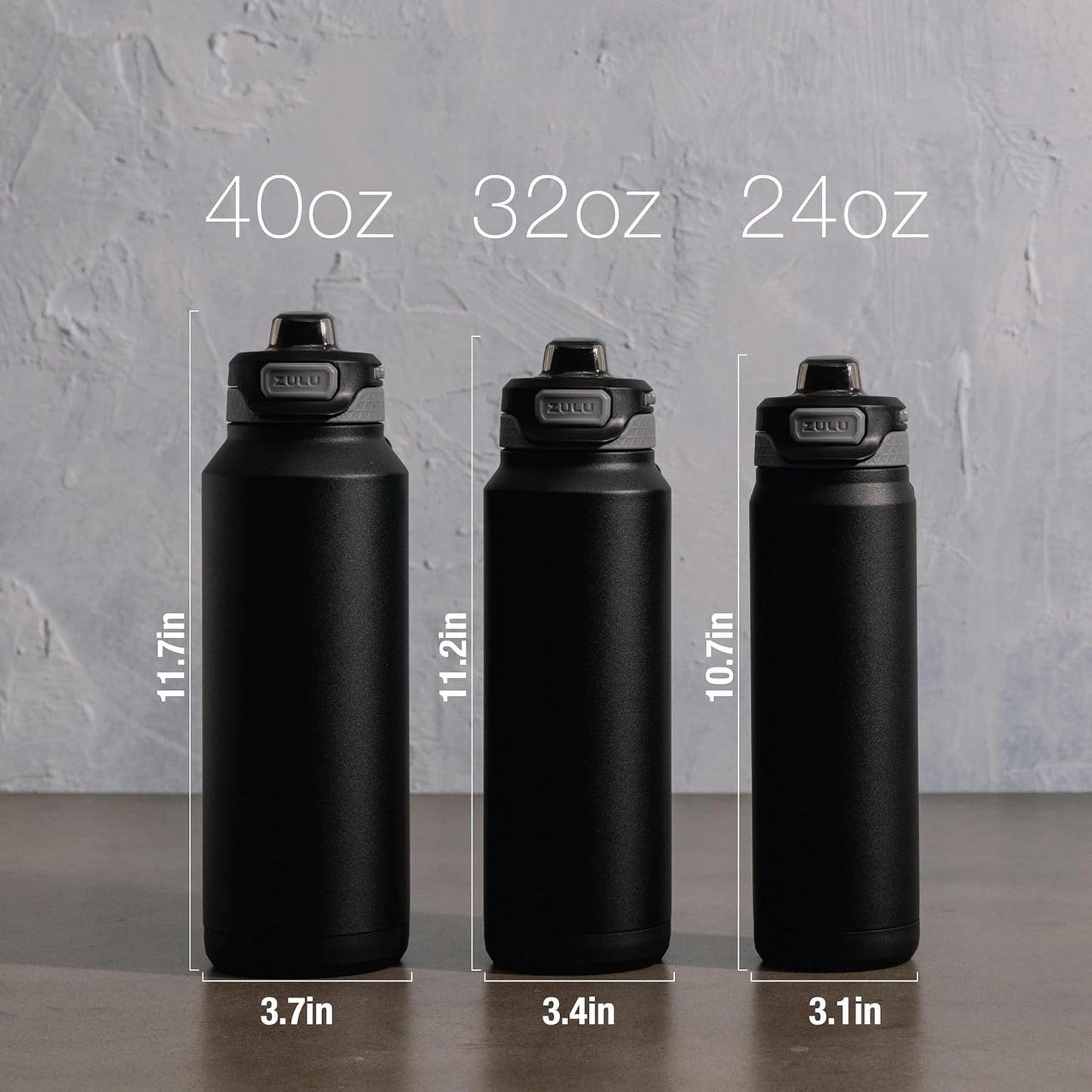 ZULU Powerfill Pro 40oz Stainless Steel Water Bottle with Quick Fill Lid, Triple Walled Vacuum Insulated Metal, Leak Proof Locking Lid, Sip and Chug, Reusable BPA Free, Black