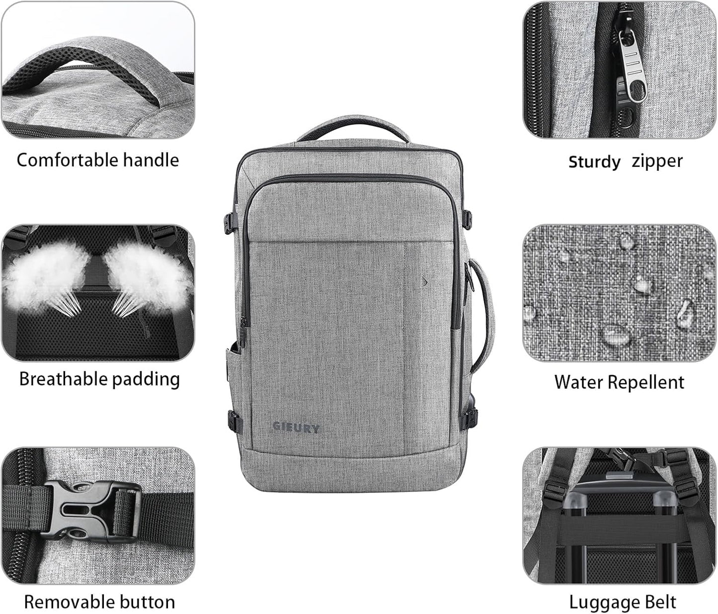 Carry On Backpack, Extra Large 40-50L Travel Backpack for Men & Women, Expandable Backpack For Airplanes, 17 Inch Laptop Backpack, Luggage Suitcase 40L Daypack Lightweight Business Weekender Bag, Grey
