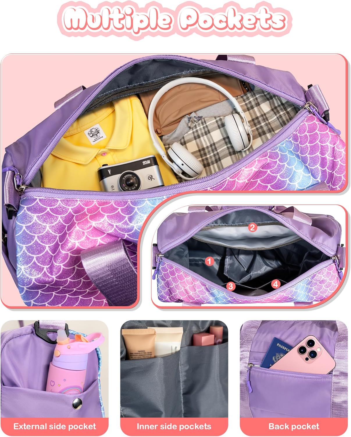 Gifts for 3 4 5 6 7 8 9 Year Old Girls-Girl Gym Bag with Shoe Compartment, Kid Personalized Weekender Overnight Bags, Initial Travel Tote with Makeup Pouch, Easter Gift for Teen (Letter C)