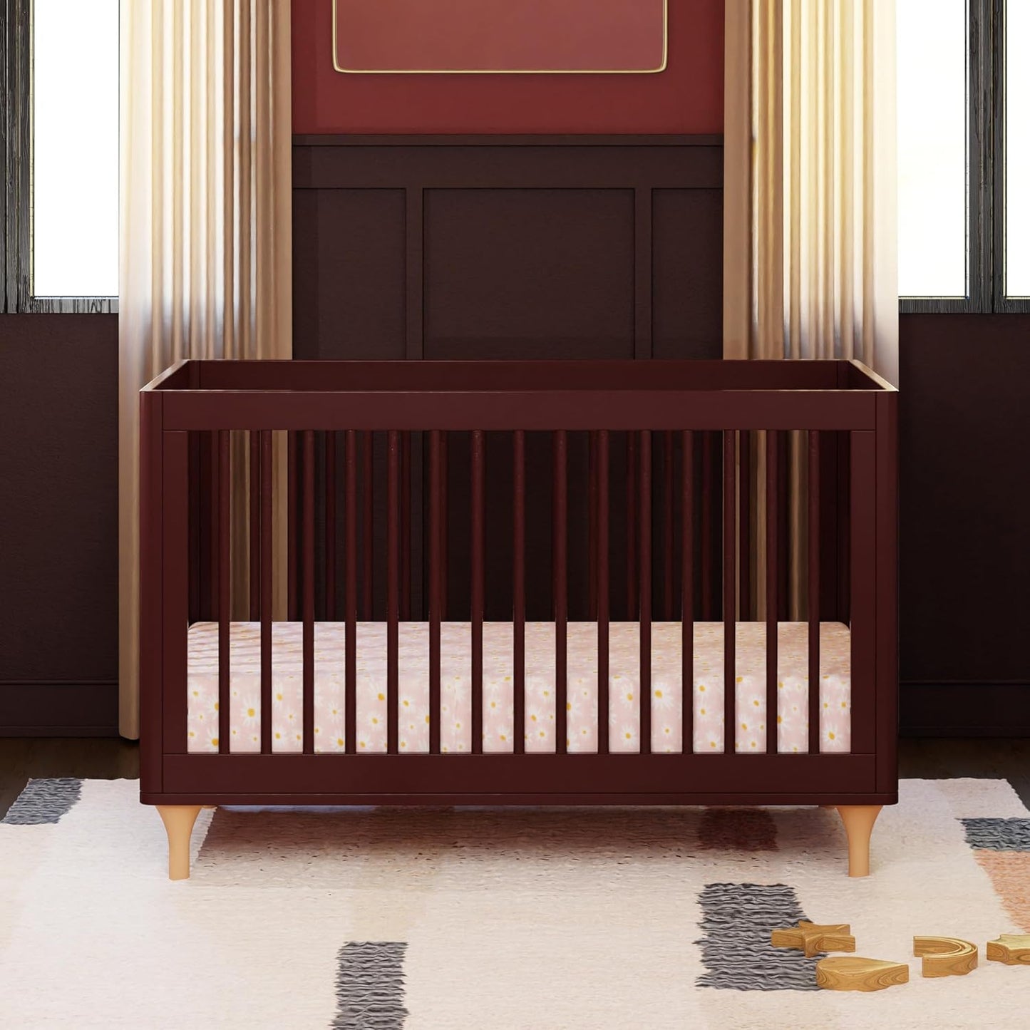 Babyletto Lolly 3-in-1 Baby Crib Convertible to Toddler Bed & Daybed - Easy to Assemble Wood Crib - GREENGUARD Gold Certified - 4 Adjustable Mattress Heights - Includes Toddler Conversion Kit, Crimson