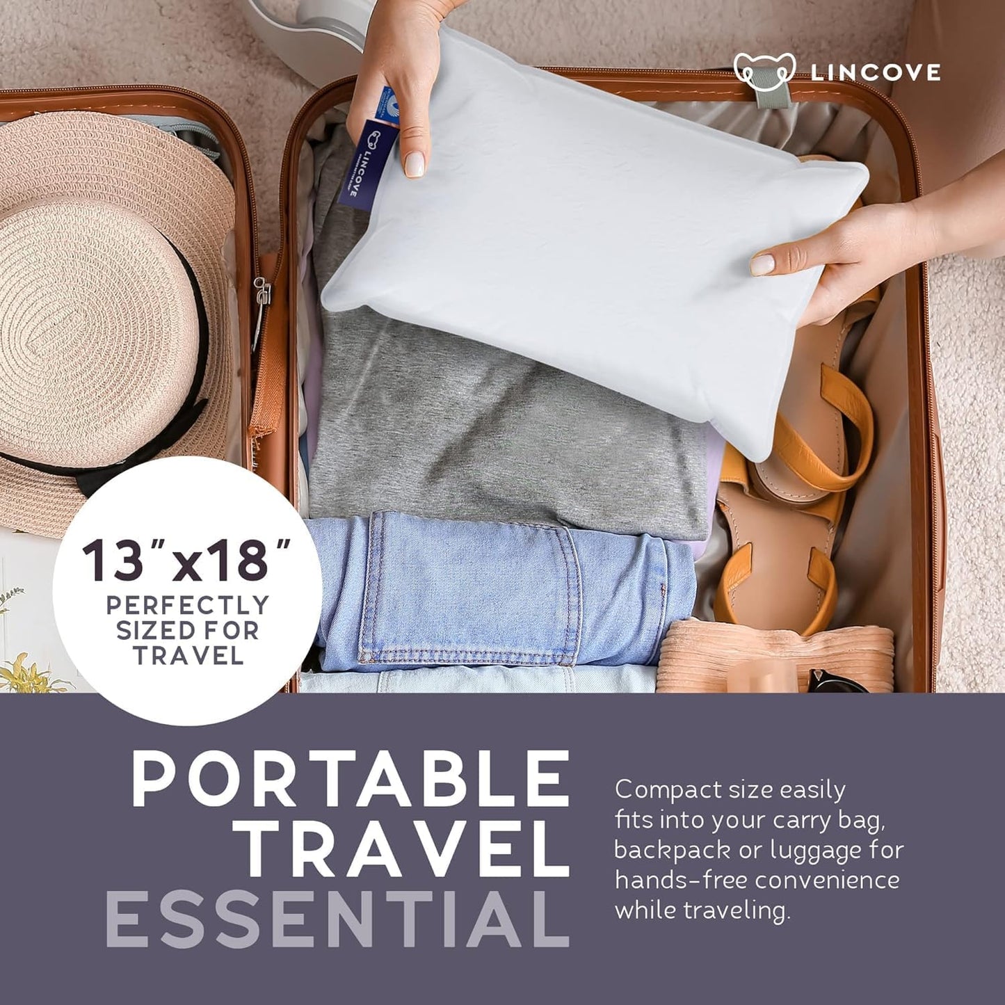 Lincove Microgel Travel Pillow - Global Recycled Standard Certified - Plush and Cozy Luxury Pillow to Support Head, Neck, While Sleeping on Airplanes, Cars, Hotels & Home - 12"x16"