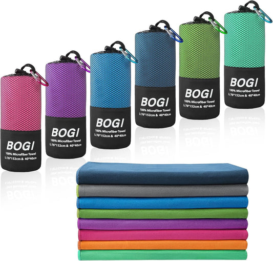BOGI Microfiber Travel Sports Towel-Quick Dry, Soft Lightweight, Absorbent, Compact for Camping, Gym, Yoga, Swimming, Backpacking (L:60''x30''+16''x16''-Nblue)