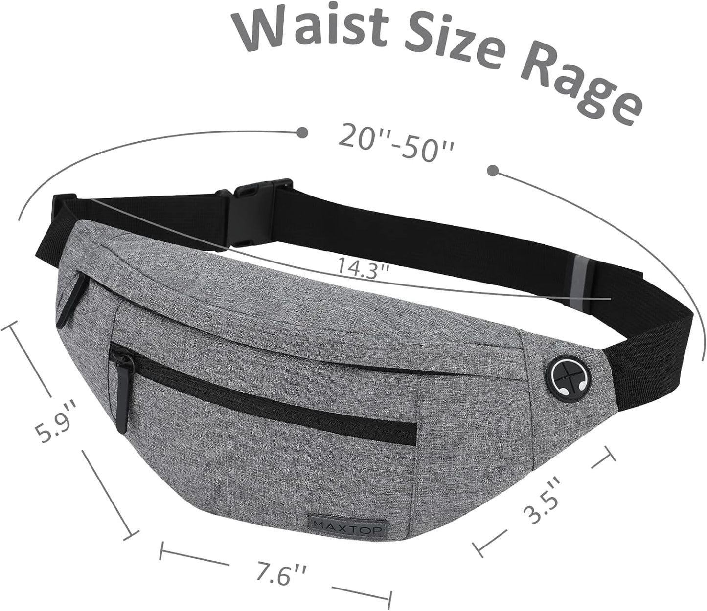 MAXTOP Large Crossbody Fanny Pack with 4-Zipper Pockets,Gifts for Enjoy Sports Festival Workout Traveling Running Casual Hands-Free Wallets Waist Pack Phone Bag Carrying All Phones