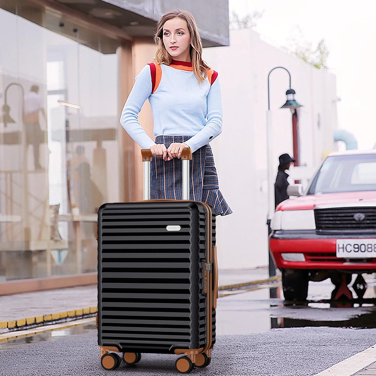 SHOWKOO Luggage Sets 3 Piece Hardside Expandable Suitcase with Double Spinner Wheels Tsa Lock Black (20in/24in/28in)
