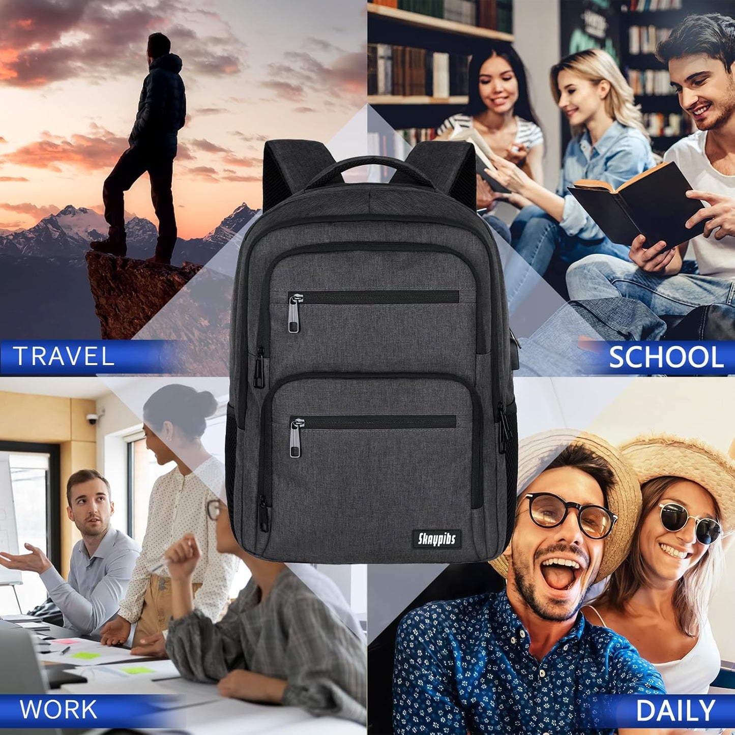 Backpck for Men Women, School Backpack for Boys Girls Teen, 15.6 inch Laptop Back Pack with USB Charger Port, Bookbag with USB Charger for travel, Work backpack,book bag, Mochilas para hombres Black
