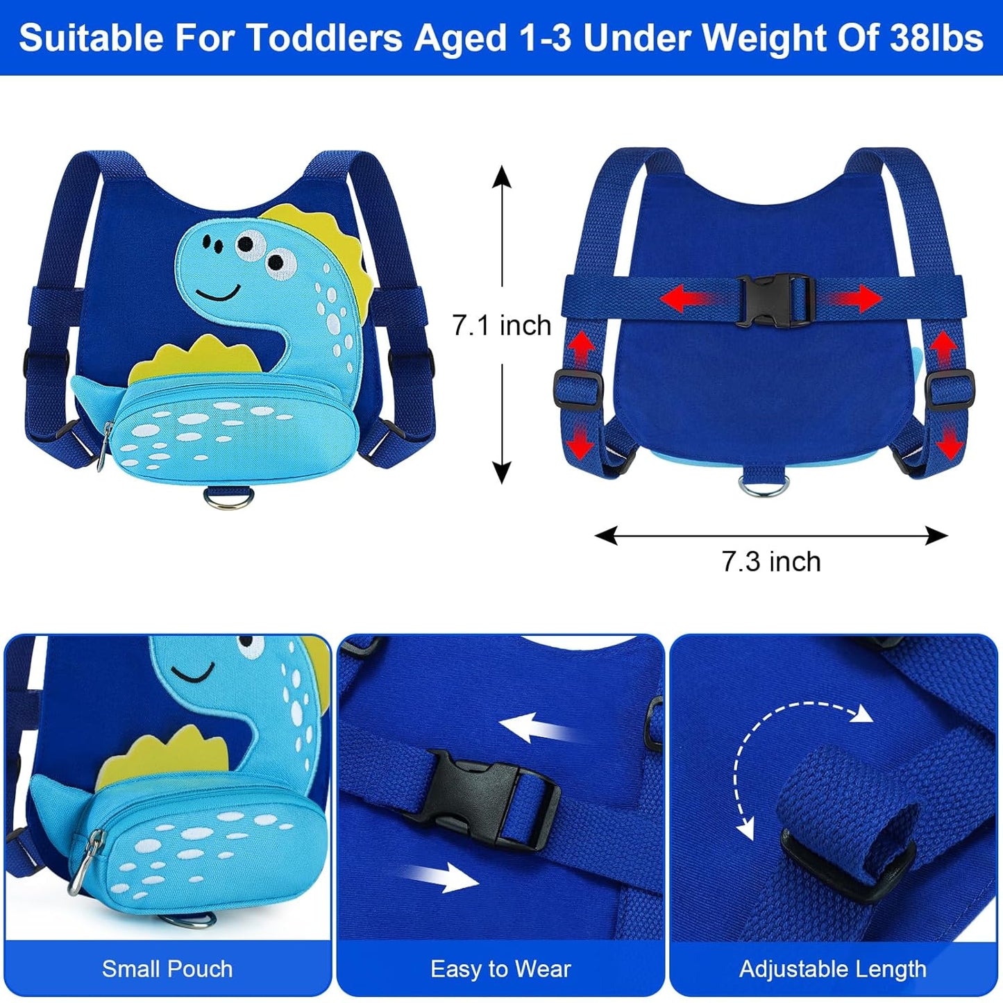 Accmor Toddler Harness Leash with Anti Lost Wrist Link, Cute Dinosaur Kids Walking Restraint Belt, Keep Child Close Hand Strap Tether for Baby Boys Girls Outdoor Travel