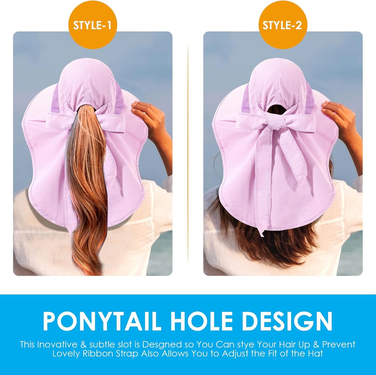 Womens Sun Hat UV Protection, Foldable Waterproof Wide Brim Bucket Hats with Neck Flap for Summer Beach Fishing Hiking