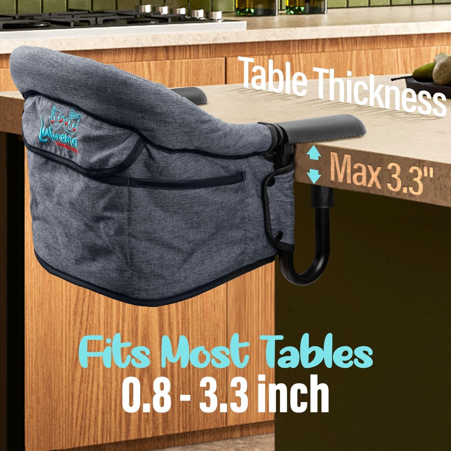 Hook On Chair with Removable Dining Tray,Portable Hook-On Chairs with Storage Bag,for Home and Travel(Grey)