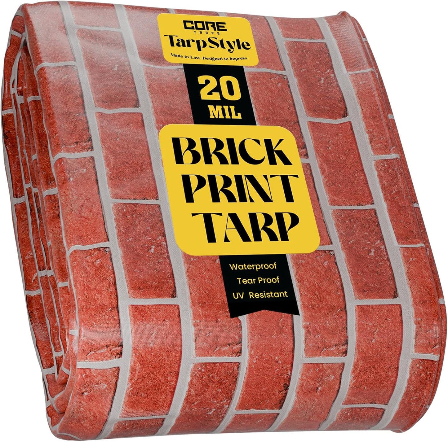 Core Tarps Extreme Heavy Duty 20 Mil Tarp Cover, Waterproof, UV Resistant, Rip and Tear Proof, Poly Tarpaulin with Reinforced Edges for Roof, Camping, Patio, Pool, Boat (Bricks/Black 30′ X 50′)