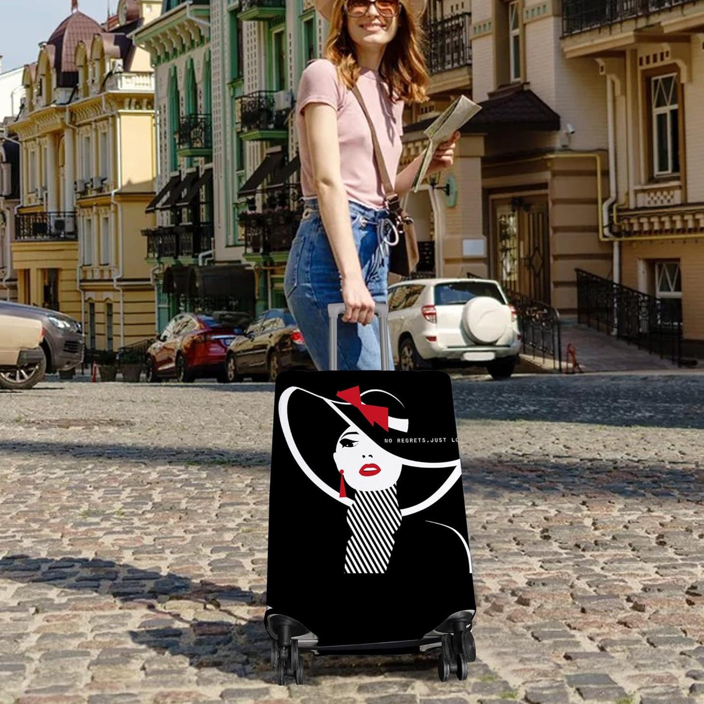 Travel Luggage Cover Suitcase Protector Fits 18-32 Inch Wheel Covers PatternedTravel Related Items Flower Luggage Protector Elastic M