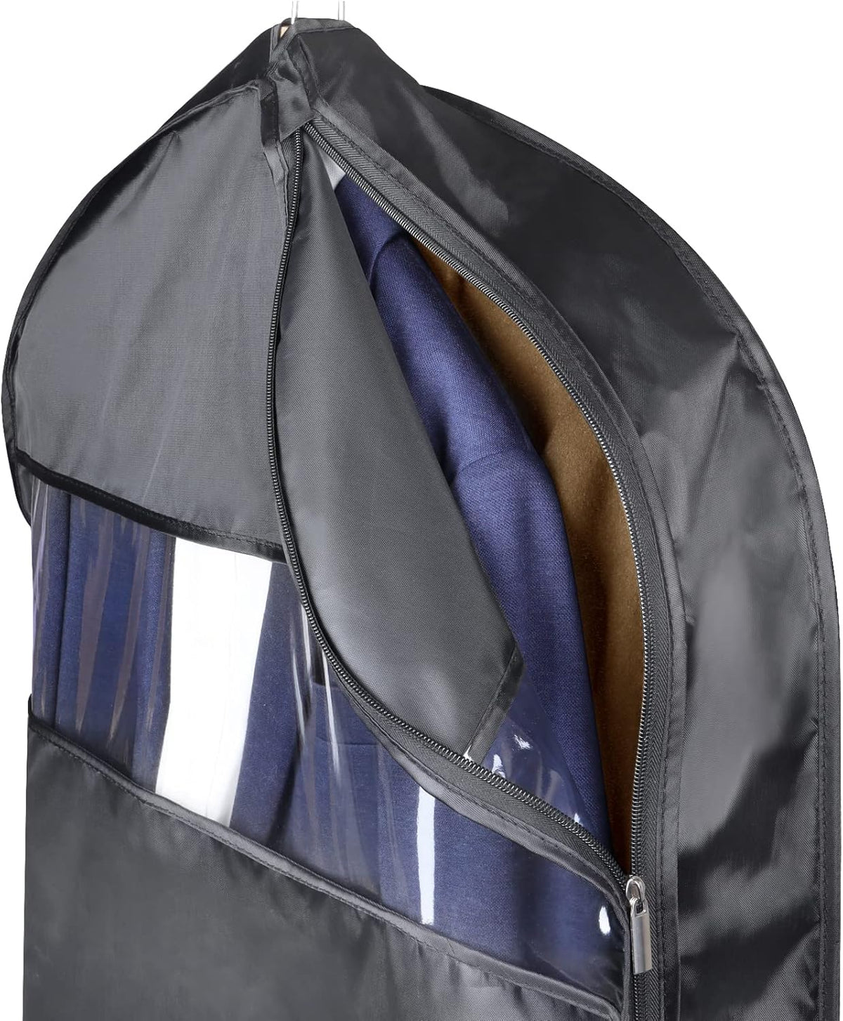 Univivi Garment Bags for Travel and Storage 43" Hanging Suit Bag Clear Suits Cover with Mesh Pockets for Coat, Shirt, Jackets, dresses