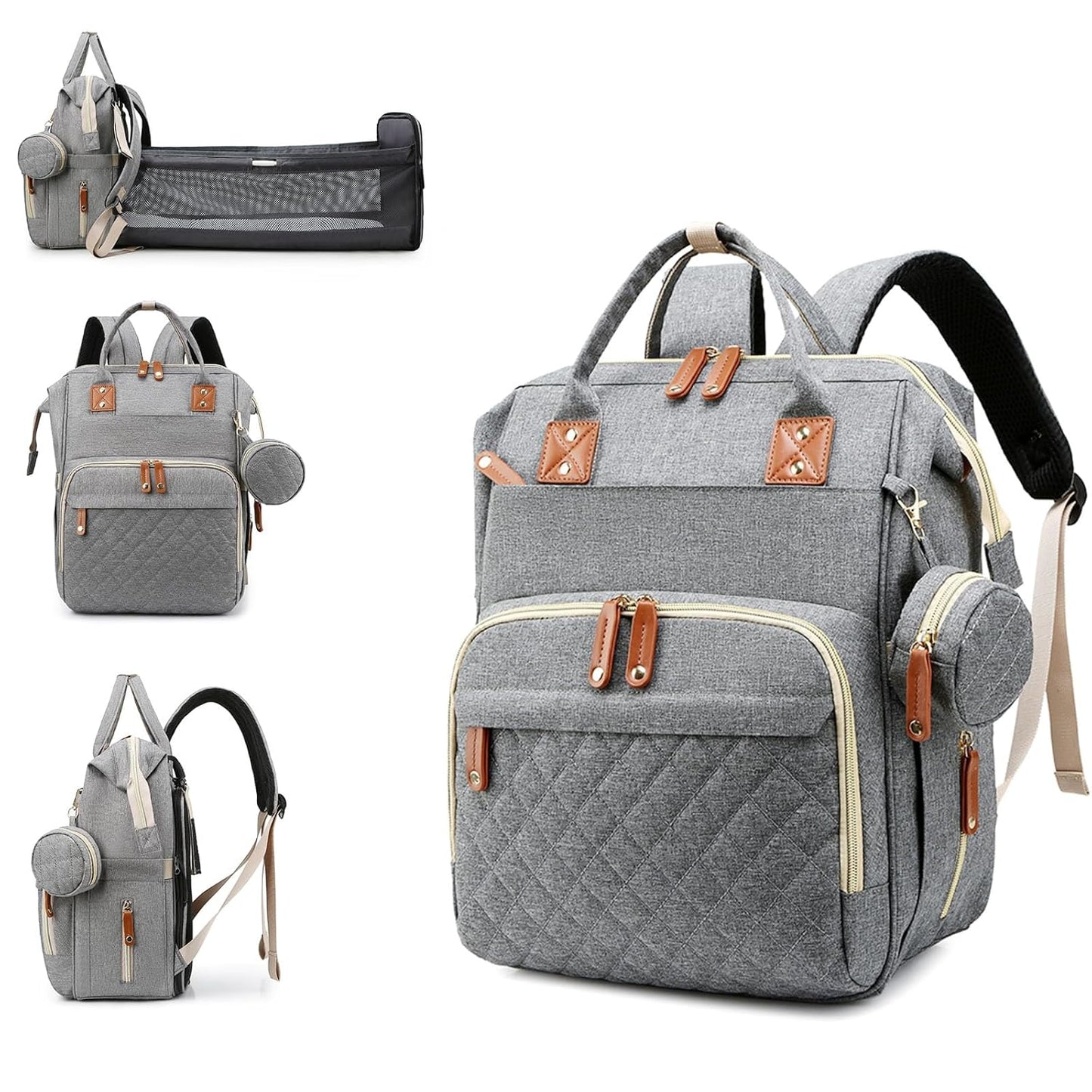 Diaper Bag, Backpack with Changing Station, Waterproof Baby Bag for Boys & Girls, USB Charging Port for Parents, Travel Backpack Baby Essentials & Lovely Baby Shower Gifts, Grey