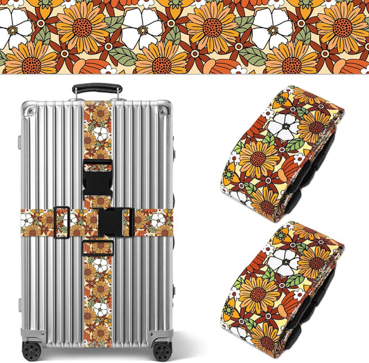 Yellow Daisy Luggage Straps for Suitcases TSA Approved, Luggage Identifiers for Suitcase, Adjustable Suitcase Strap for Baggage Security with Cute Patten, Travel Necessary Accessories (2Pack)
