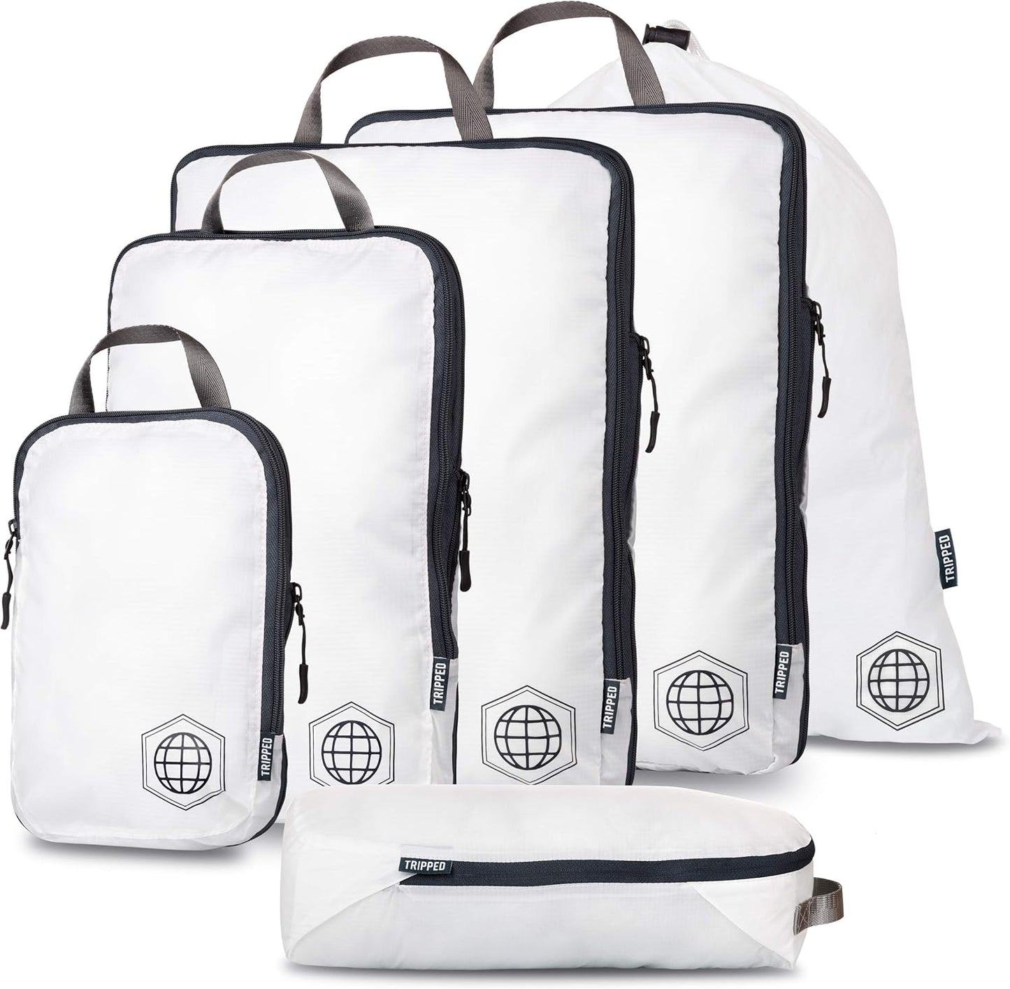 Extra Large Compression Packing Cube 6 Piece Set for Travel and Check Luggage by TRIPPED Travel Gear