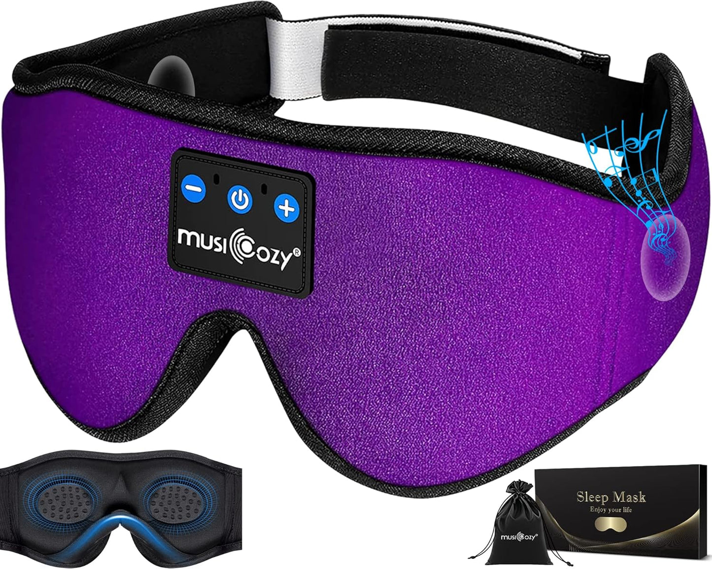 MUSICOZY 3D Bluetooth Sleep Mask with HD Stereo Sound, Wireless Sleep Headphones for Side Sleepers, Music Headband Eye Mask for Sleeping, Relaxation, Travel, Yoga, Cool Gadgets for Women Mom Girls