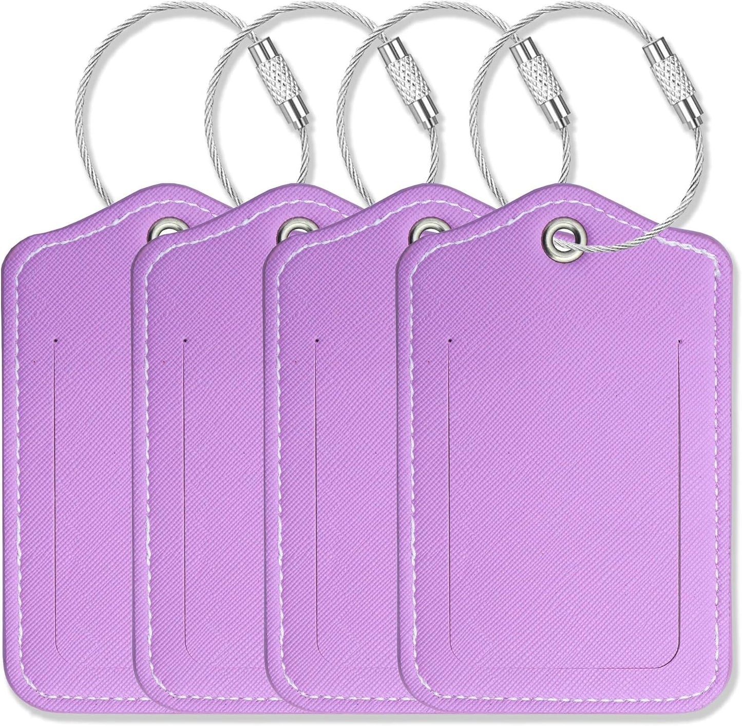Luggage Tags for Suitcases-Leather Luggage Tag 4 Pack with Loops Cute Bag/Backpack/Suitcase Tags Travel Essentials for Flying (Violet)