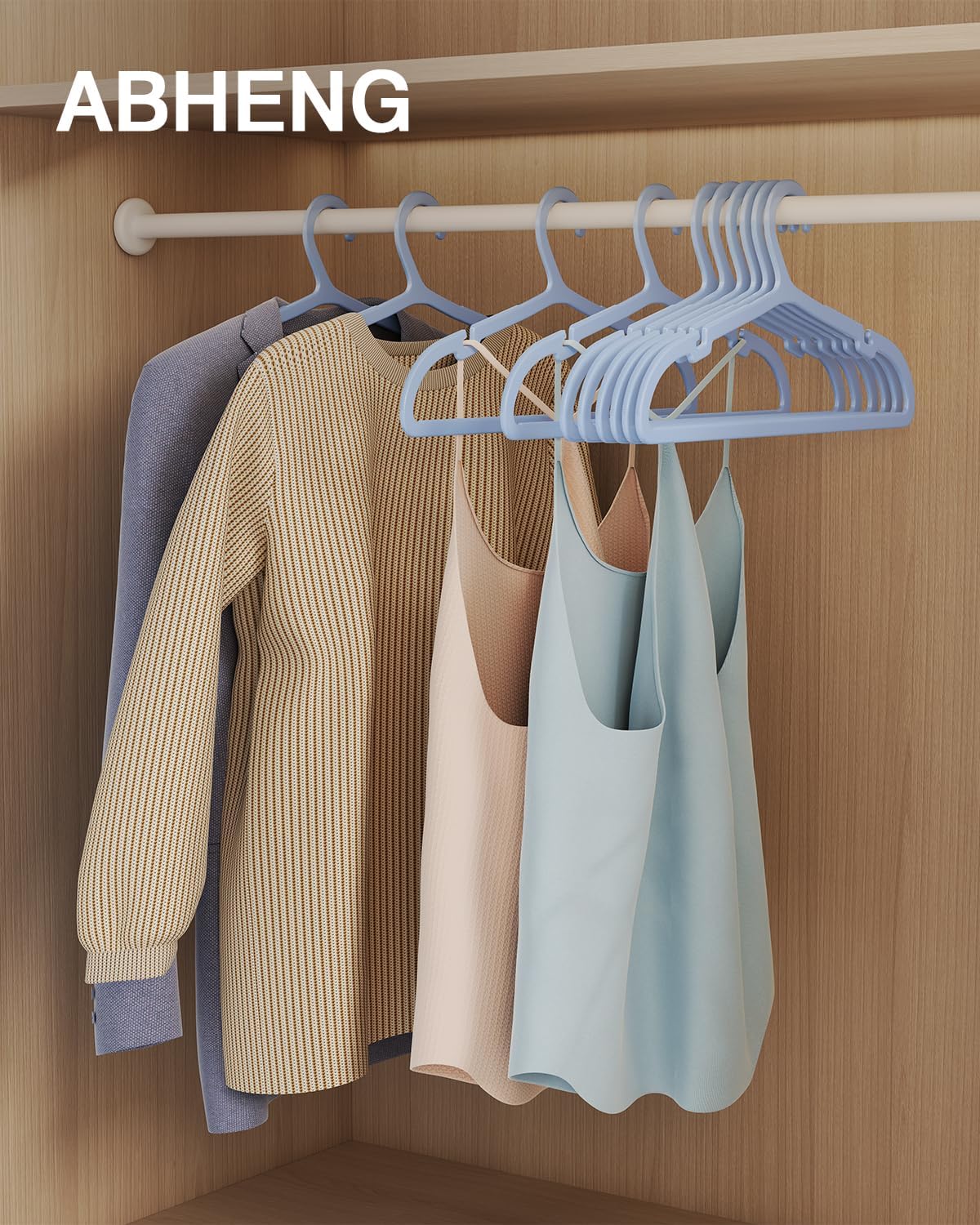 100 Pack Clothes Hangers, Non Slip Plastic Coat Hangers, Space Saving, Heavy Duty, Hanging Dry Wet Clothes, 16.4" x 8.3", Light Blue, UAPY05100L