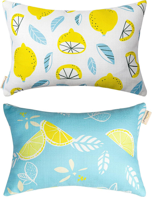 Outdoor Patio Chaise Lounge Small Headrest Waterproof Pillows with Insert & Adjustable Elastic Stripe,Garden Furniture Sofa Office Chair Seat Yellow 2 Pack
