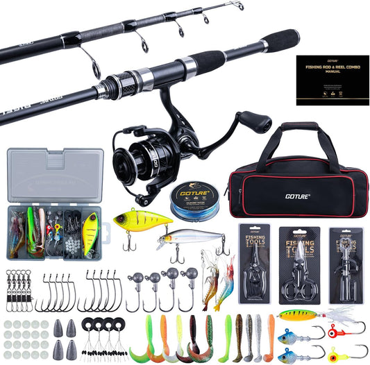 Goture Fishing Rod and Reel Combo,Fishing Pole,Telescopic Fishing Rod Kit with Spinning Reel, Telescopic Fishing Pole with Carrier Bag for Freshwater Saltwater for Men Women