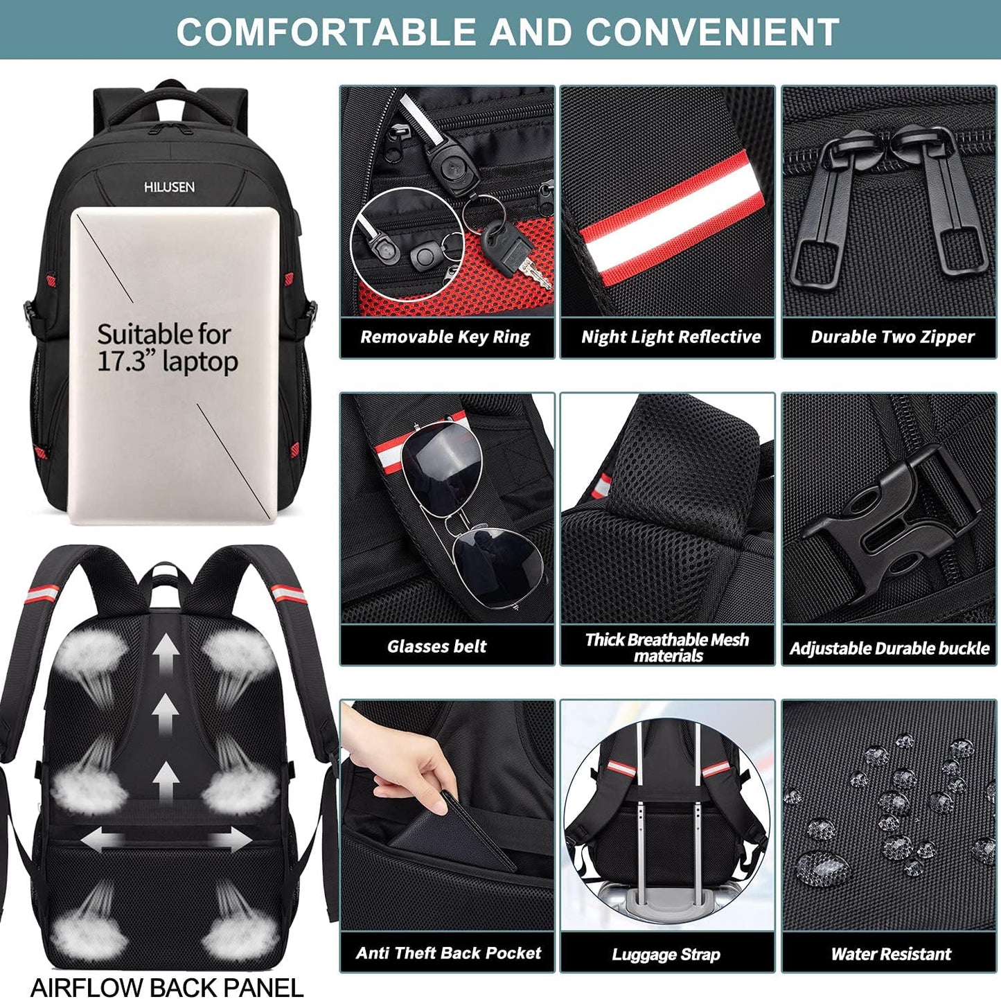 Lunch Bag Backpack, Insulated Cooler Lunch Box Backpack, Extra Large 17inch Travel Laptop Backpack 50L with USB Charging Port, Water Resistant Big work Backpack for Men Women , Grey
