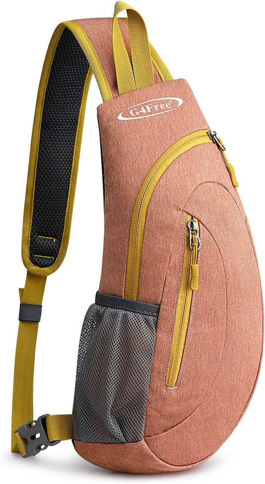 G4Free Sling Bag for Men Women, Small Crossbody Backpack Lightweight Chest Shoulder Bags for Travel, Outdoor and Sports (Light orange)