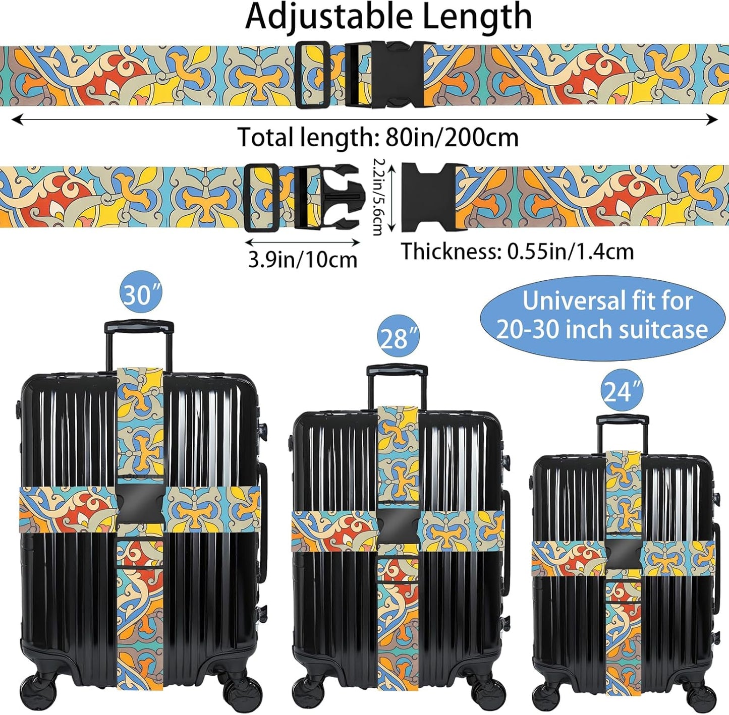Totem Flowers Luggage Straps for Suitcases, Adjustable Luggage Travel Belt to Keep Luggage Security While Travel, Strong Polyester Fabric, Easy-to-Recognize Cute Pattern Travel Essentials, 2 Pack