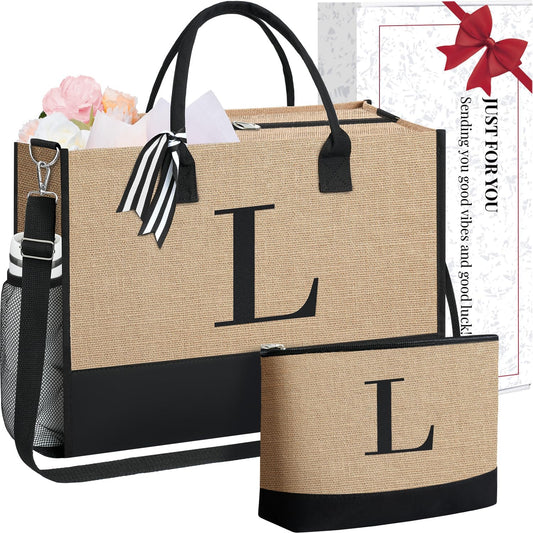 BAGAIL Initial Tote Bag, Personalized Birthday Gifts for Women, Teacher, Friends, Mom, Wedding, Monogrammed Beach Bag