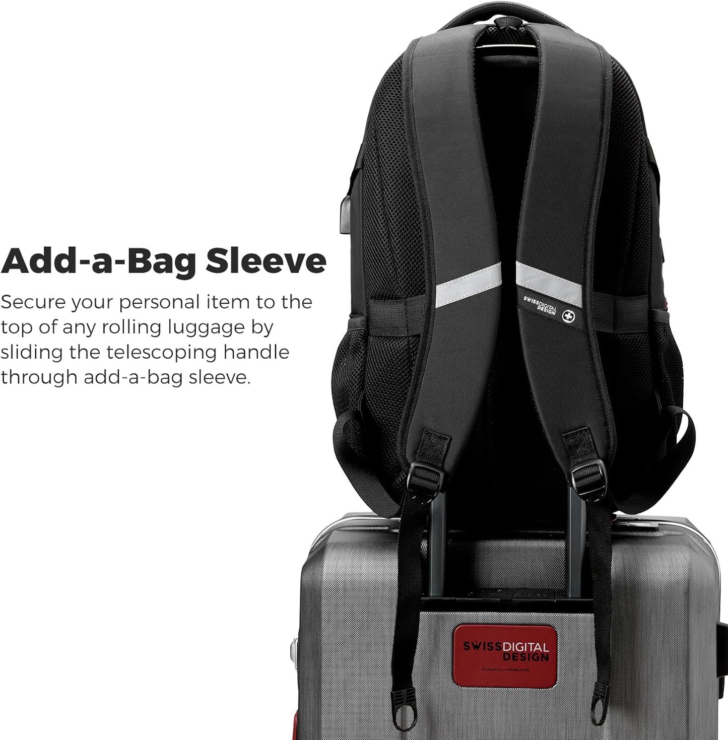 Swissdigital Design Laptop Backpack with USB Charging Port, TSA Travel Backpack Fits 15.6 inches Computer, 31L College School Backpack for Men, Black/Grey | SD803
