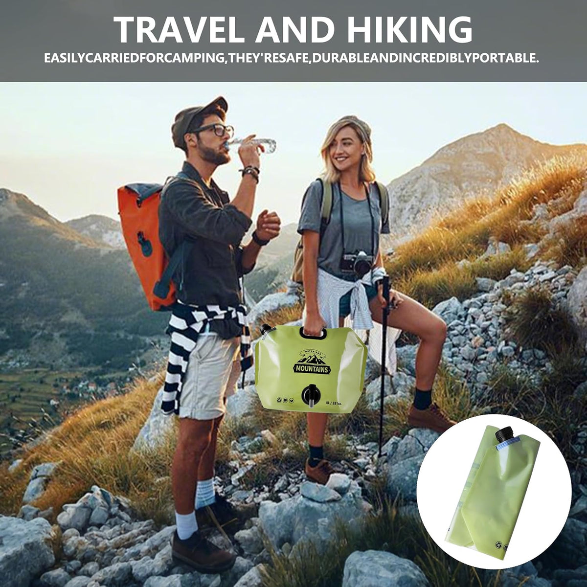 Collapsible 8L Water Storage Bag, BPA-Free Portable Folding Water Jug with Adjustable Faucet, Leakproof Emergency Water Bag for Camping, Hiking, Riding, Outdoor Sport (GREEN, 1)