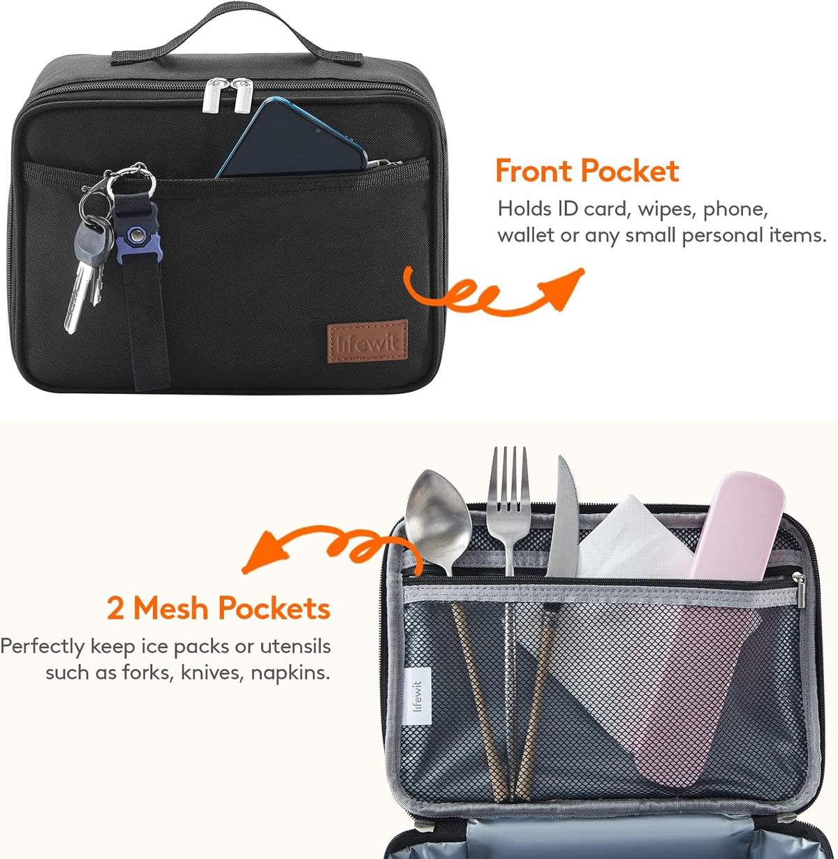 Lifewit Freezable Lunch Box, Insulated Reusable Lunch Bag with 2 Ice Packs, Mini Cooler Snack Bag for Bento Box for Salad, Sandwich, Snacks fo Men Women for Work, Black 5L