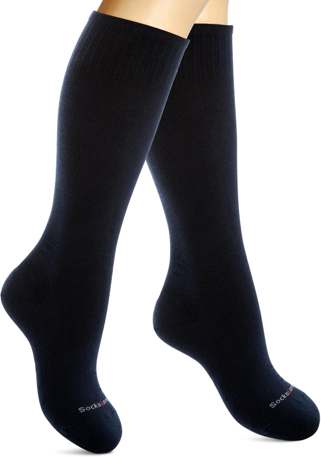 Cotton Compression Socks for Women & Men. 15-20 mmHg Support Knee-High Navy Blue M/L