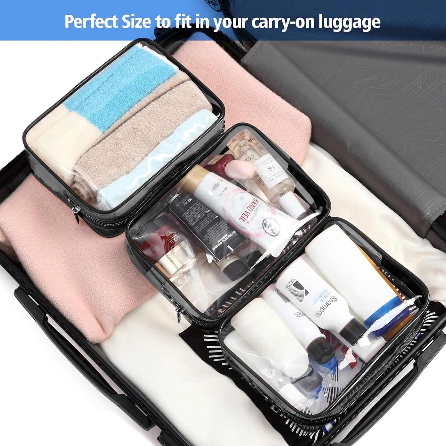PACKISM TSA Approved Toiletry Bags - 2 Pack Clear Toiletry Bags Clear Travels Bags for toiletries, Cosmetic Bags with Zipper Carry on Toiletry Bag Airport Airline Compliant Bag, Black