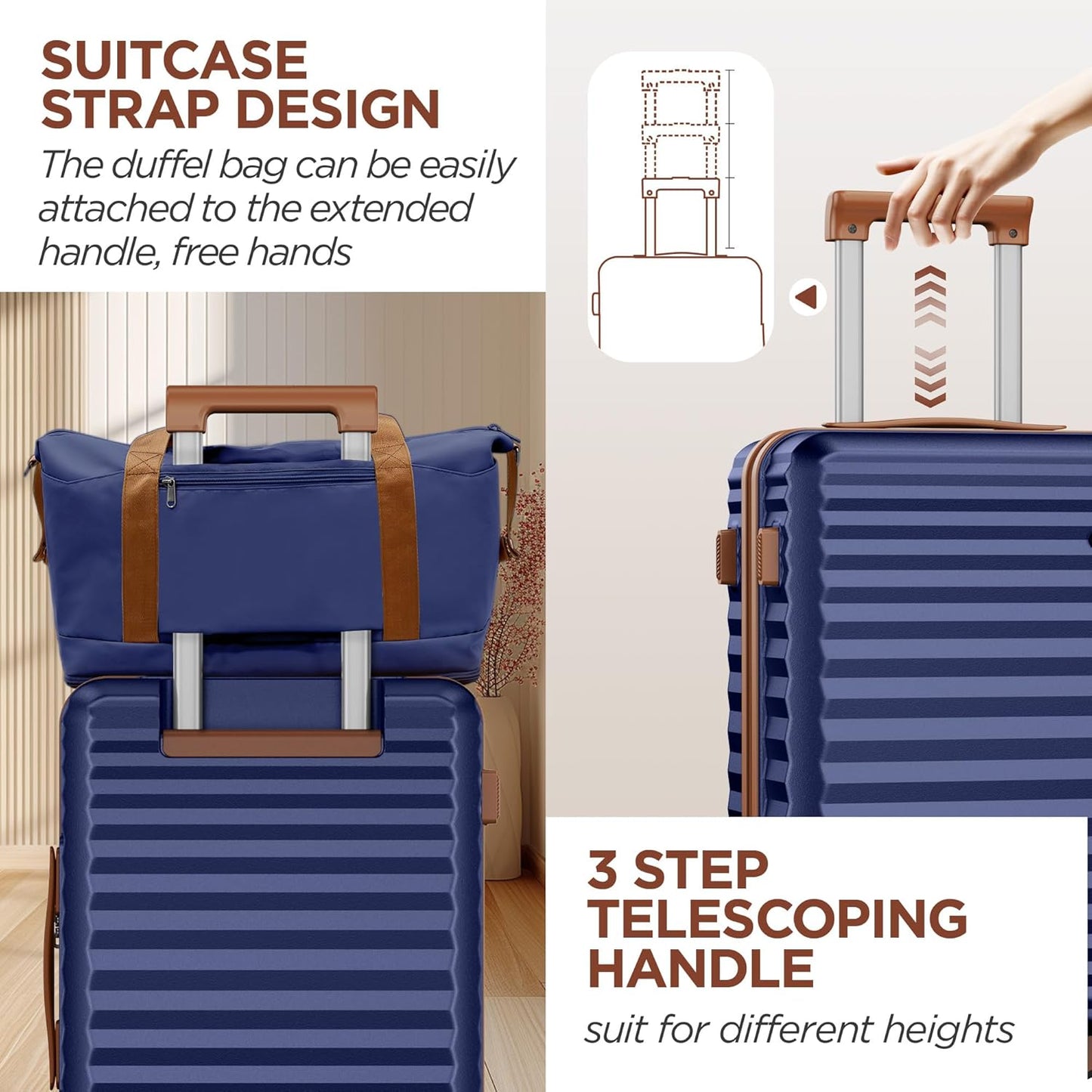 SHOWKOO Luggage Sets 3 Piece Hardside Expandable Suitcase with Double Spinner Wheels Tsa Lock, (Blue, 5 piece set)