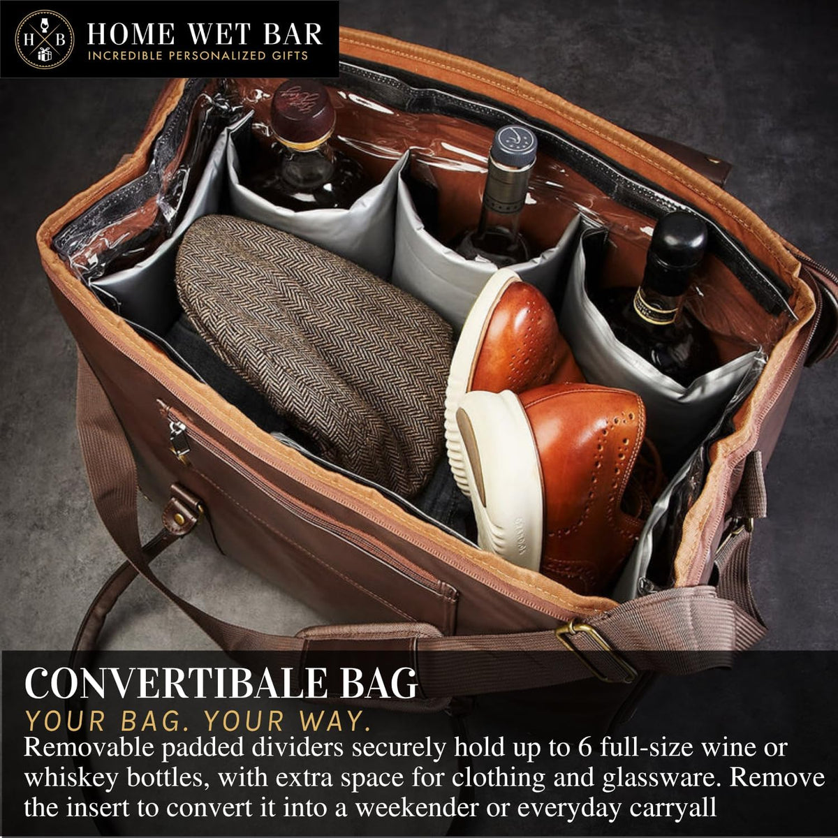 Graham Whiskey Bottle Carrier and Weekender Travel Bag | Customizable Waterproof and Insulated Interior | Vegan Leather | Perfect for Tastings, Parties & Getaway