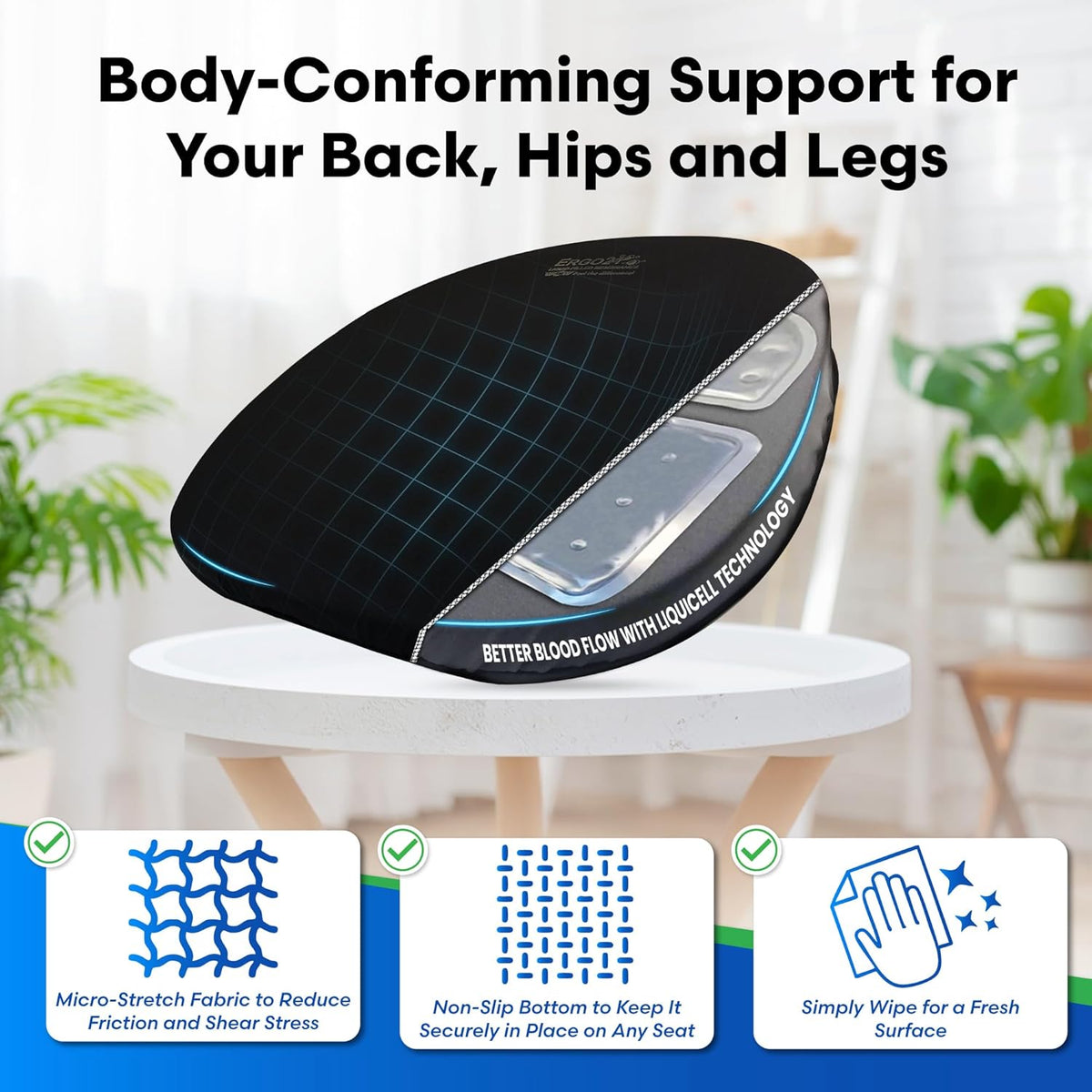 Original Seat Cushion with LiquiCell Technology – Tailbone, Sciatica, Hip & Lower Back Pain Relief – Car Seat Cushion, Office Chair, Truck, Travel, Home – 18"x17"x2"