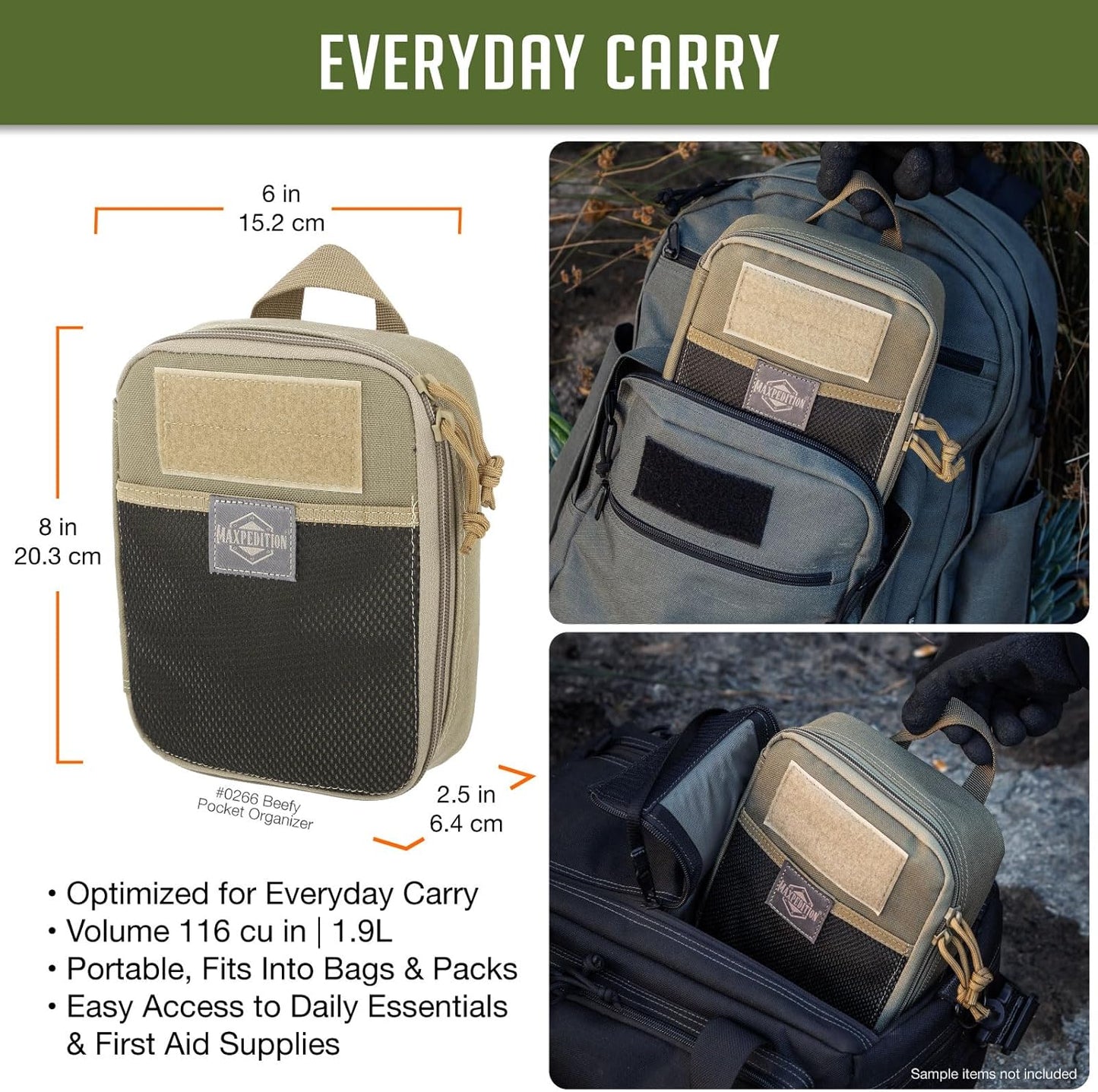 MAXPEDITION Beefy Pocket Organizer, Compact, MOLLE-Compatible, 1000D Nylon Tactical Pouch, Everyday Carry Tool and Gear Storage for Outdoor, Tactical, Survival, 0266