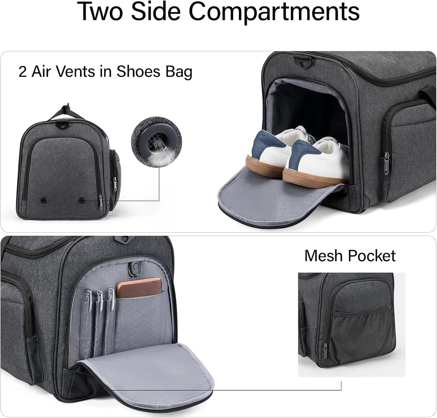 Hanke Carry on Garment Bags for Travel,Convertible Duffle Bag Luggage Bag Weekend Bag with Shoe Compartment,2 in 1 Hanging Suitcase Suit Bag for Men Women,Dark Grey