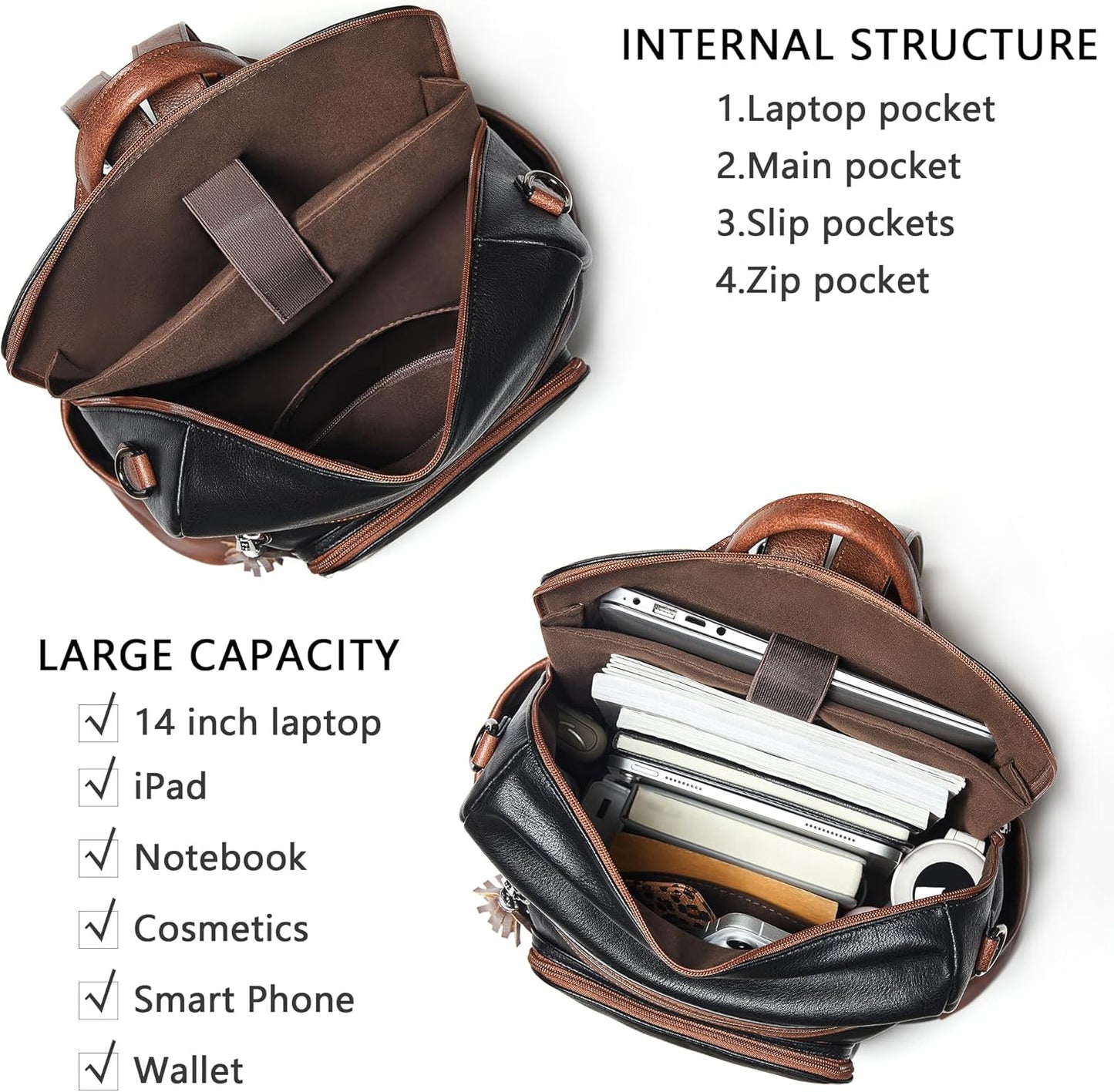 Shrrie Vegan Leather Laptop Backpack for Women 15.6 inch Work Backpack Fashion Travel Backpack Purse for Business College
