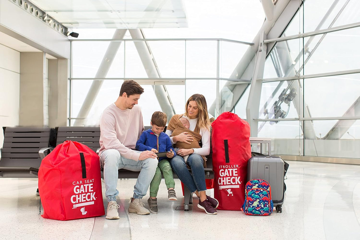 J.L. Childress Gate Check Bag for Umbrella Strollers - Travel Bag for Airplane, Fits Most Single Umbrella Baby Strollers, Airport Accessories for Gate Check, Flying Essentials - Red