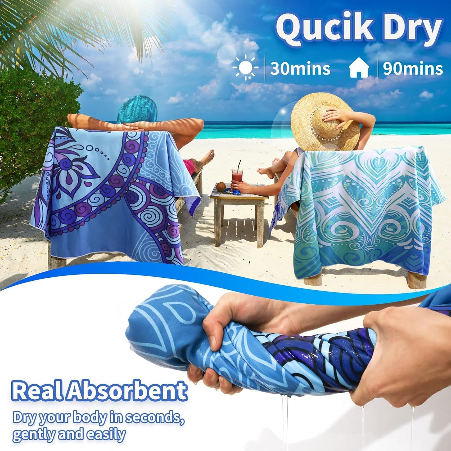 Beach Towels Oversized - 71"x 39" 250GSM Microfiber Beach Towels for Adults, Lightweight Quick Dry Absorbent Compact Sand Free Beach Towel for Swimming Pool, Camping, Yoga, Travel(Boho)