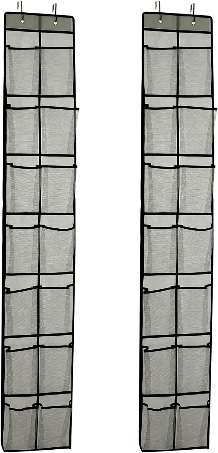 Over The Door Shoe Organizer, 14 Large Mesh Pockets Hanging Shoe Rack for Closet Organizers and Storage, Gray, 2-pack (gray)