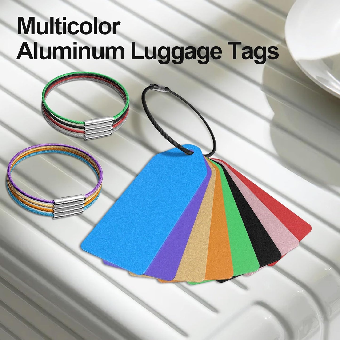 4 PCS Personalized Metal Luggage Tag – Personalized Engraved Suitcase Tag, Backpack Tag, with Matching Color Strap, Waterproof Suitcase Name Badge – Ideal Corporate Gift & Travel Accessory (Black)
