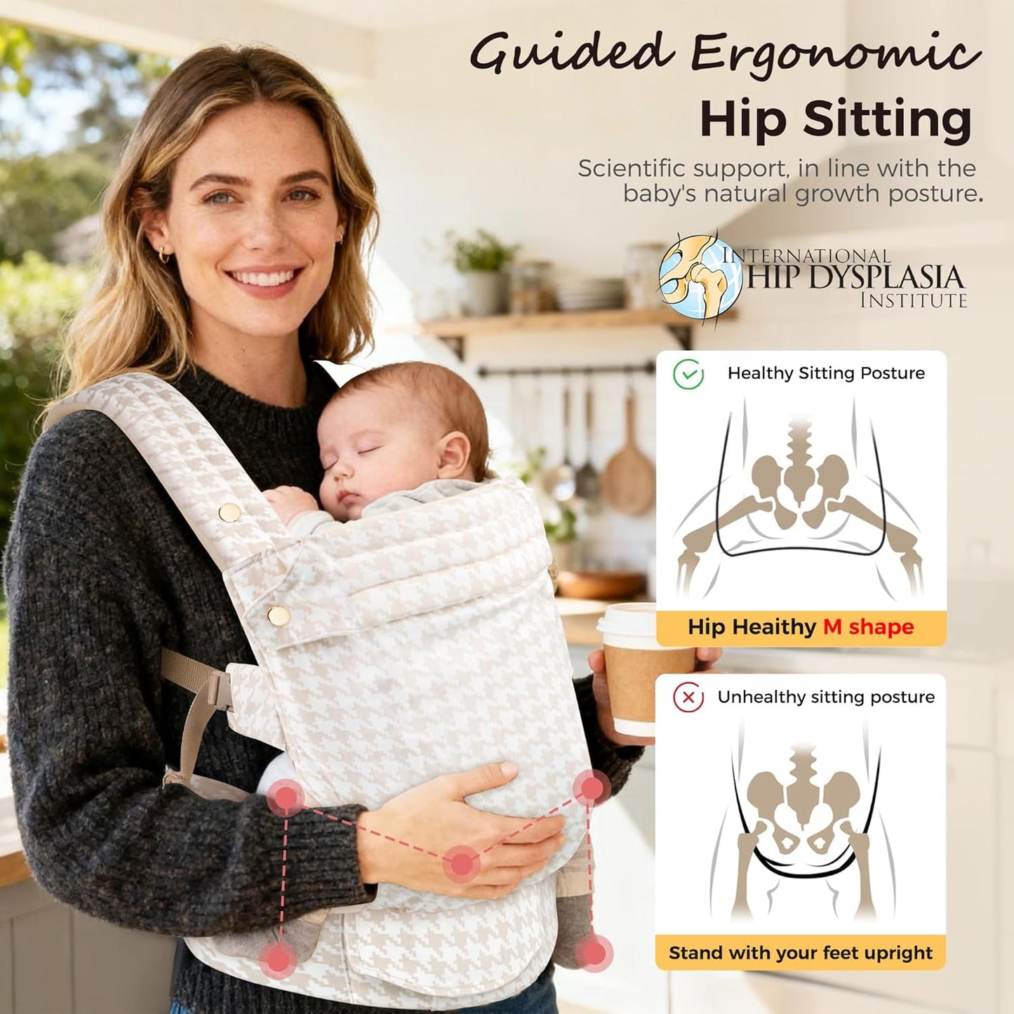 Baby Carrier Newborn to Toddler- Ergonomic,Cozy and Lightweight Infant Carrier for 7-40lbs,3 Carry Positions Newborn Carrier,White Houndstooth