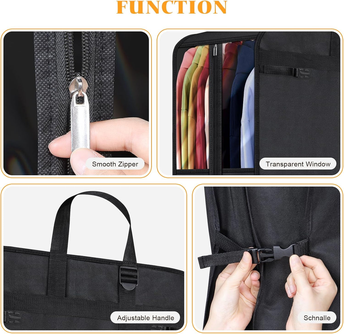 Univivi Hanging Garment Bag for Travel, 60" Heavy Duty Suit Bags, Extra Capacity Hanging Clothes Bag for Closet Storage, Dress Cover with Handles and Buckle Straps for Suit, Coat, Jacket