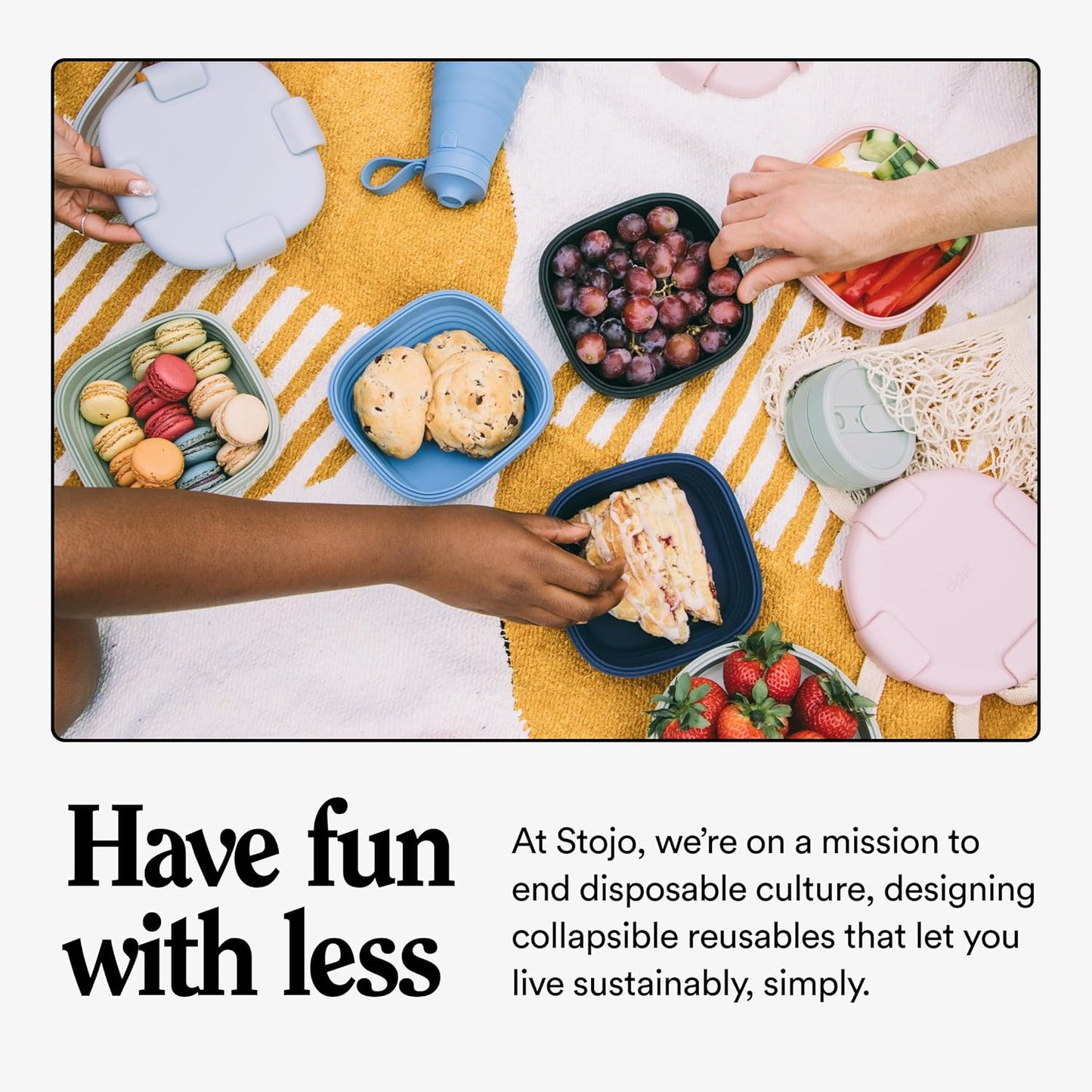 STOJO Collapsible Bowl 5 Set - Steel, 36oz - Reusable Silicone Bowl for Hot and Cold Food - Perfect for Travel, Meal Prep, To-Go Lunch, Camping & Hiking - Microwave & Dishwasher Safe