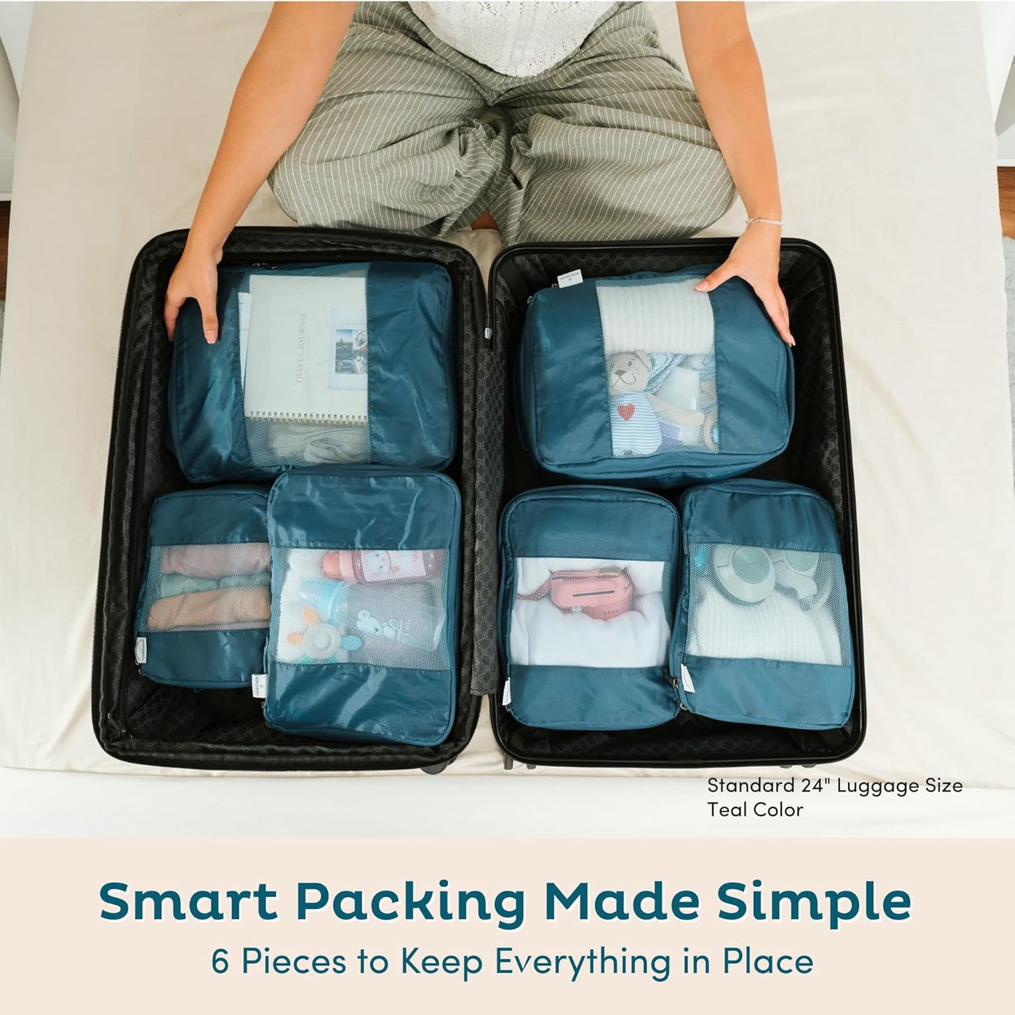 6-Pack Compression Packing Cubes Travel Essentials - Lightweight, Water-Resistant Luggage Organizer Bags with Handles, Durable Travel Accessories Suitcase Organizer (Inkblue)