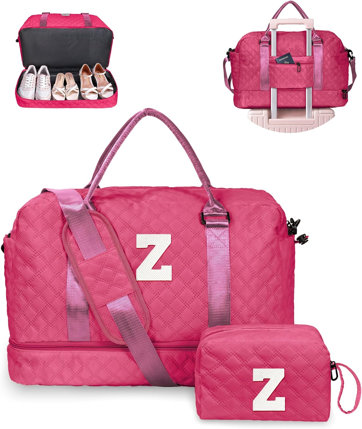 7 8 9 10 11 12 13 14 15 16 Year Old Girl Birthday Gifts-Initial Travel Bag with Shoe Compartment, Weekender Bag, Monogram Overnight Bag for Women, Letter Travel Bag with Makeup Bag (Letter Z)