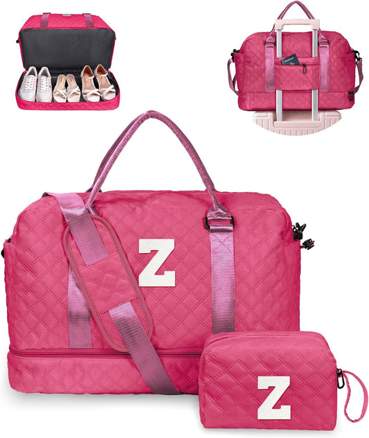 7 8 9 10 11 12 13 14 15 16 Year Old Girl Birthday Gifts-Initial Travel Bag with Shoe Compartment, Weekender Bag, Monogram Overnight Bag for Women, Letter Travel Bag with Makeup Bag (Letter Z)